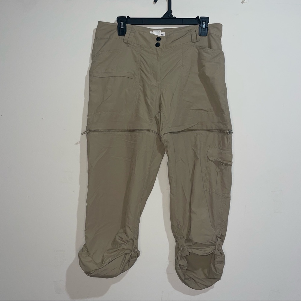 Magellan Khaki Cargo Zip Button Cuff Cargo Belt Loop Capris